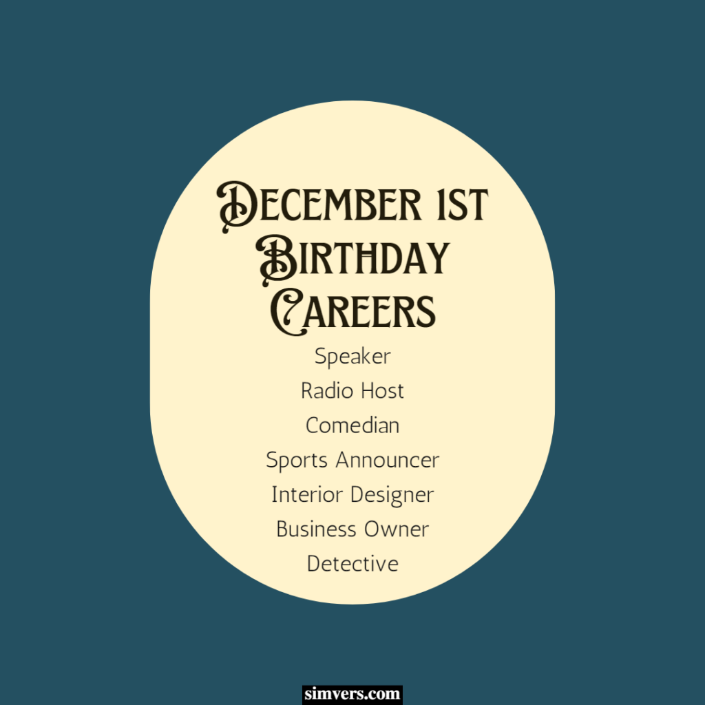 Those born on December 1st excel in speaking professions, taking jobs like radio hosts, sports announcers, or comedians.