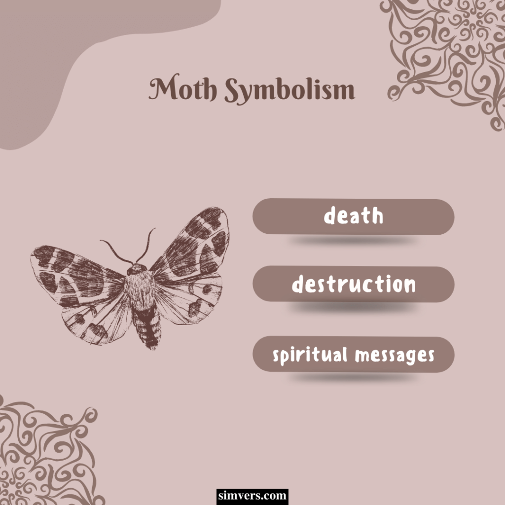 Moths symbolize destruction, death, and spiritual messages.