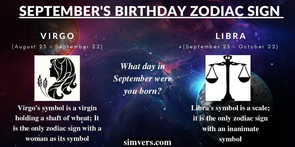 September Birthday Zodiac Sign; Virgo and Libra Symbols and Dates