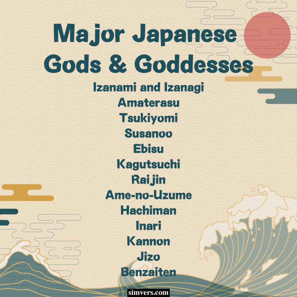 Japanese believers praise these major gods and goddesses for their rule over significant aspects of life.