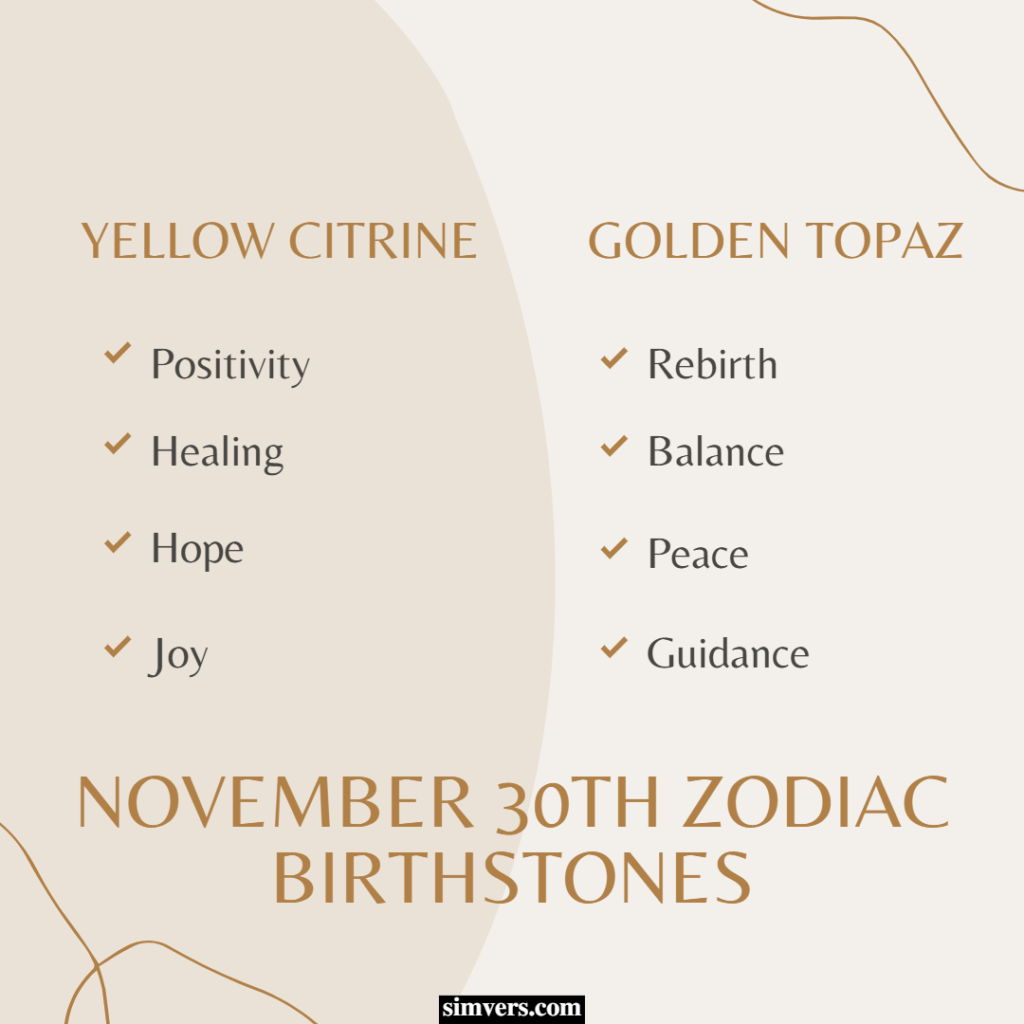 Citrine and topaz are the official birthstones of November.